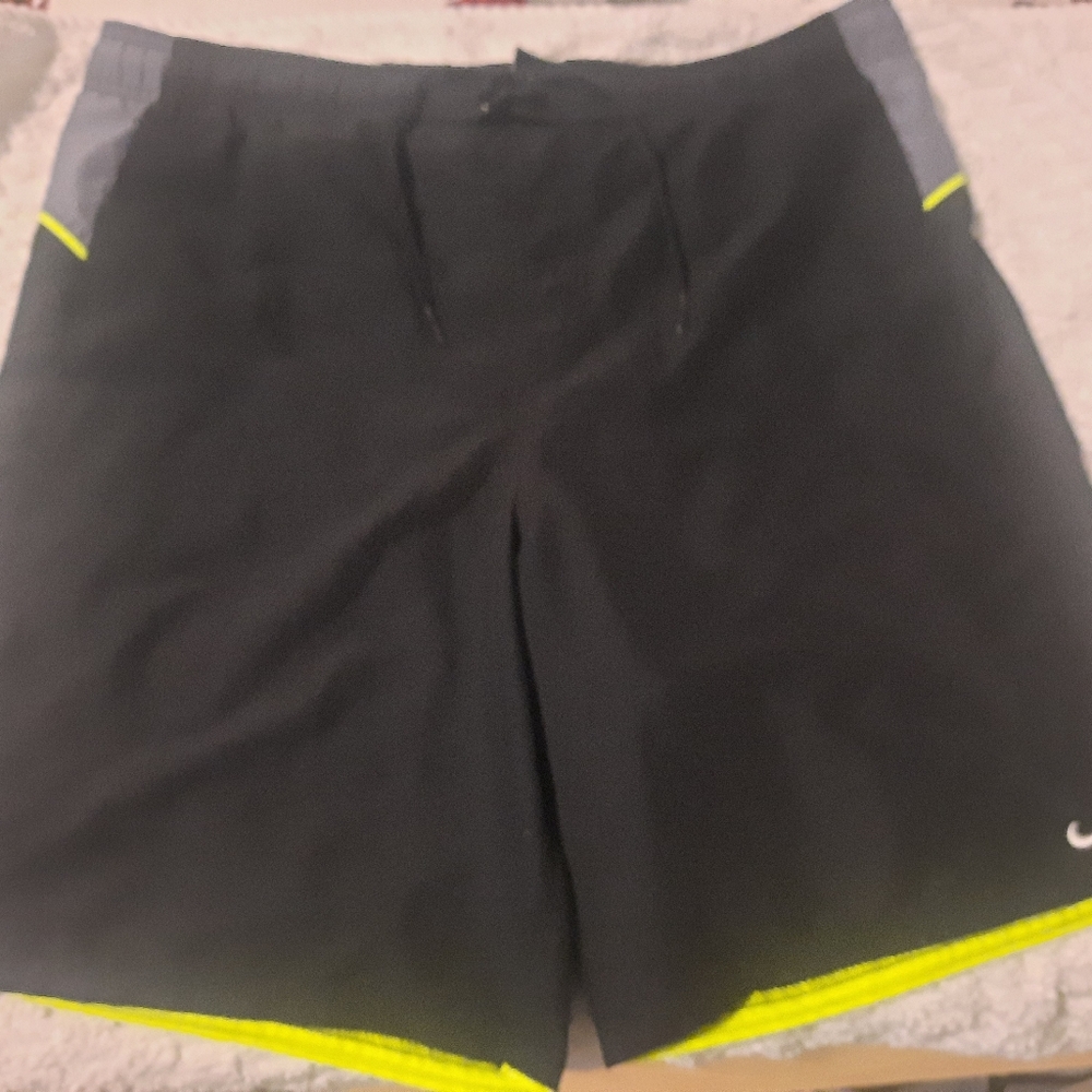 Nike Black and Neon Yellow Sports Shorts